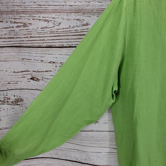 J.Crew Women's Green 100%Linen Button Front Long Sleeve Tunic Top Large - Picture 4 of 14
